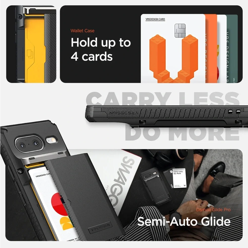 VRS DESIGN Black Phone Case with Card Holder for Google 8 pixel pro